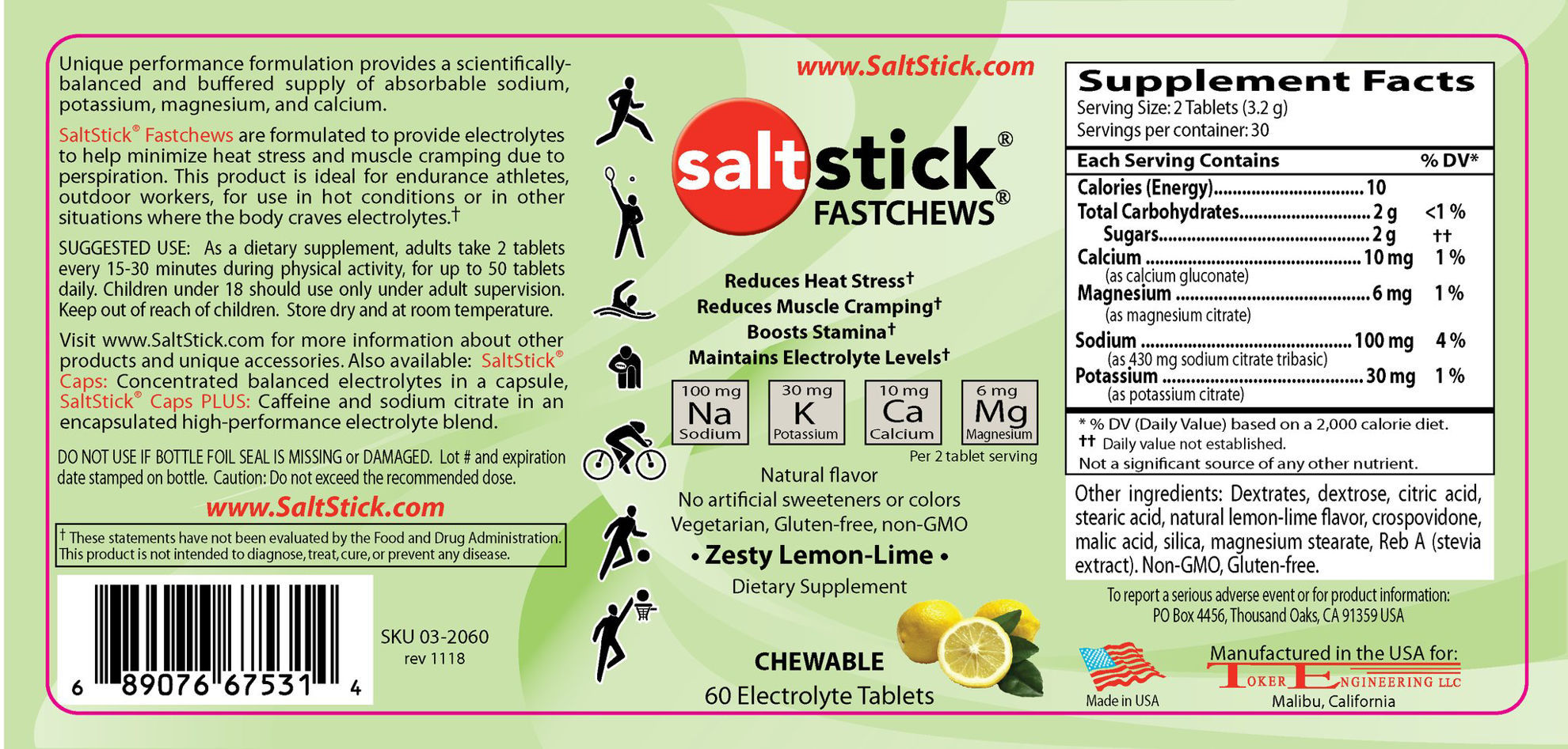 SaltStick Fastchews Lemon-Lime - 12st Elektrolyt tuggtabletter med citronsmak
