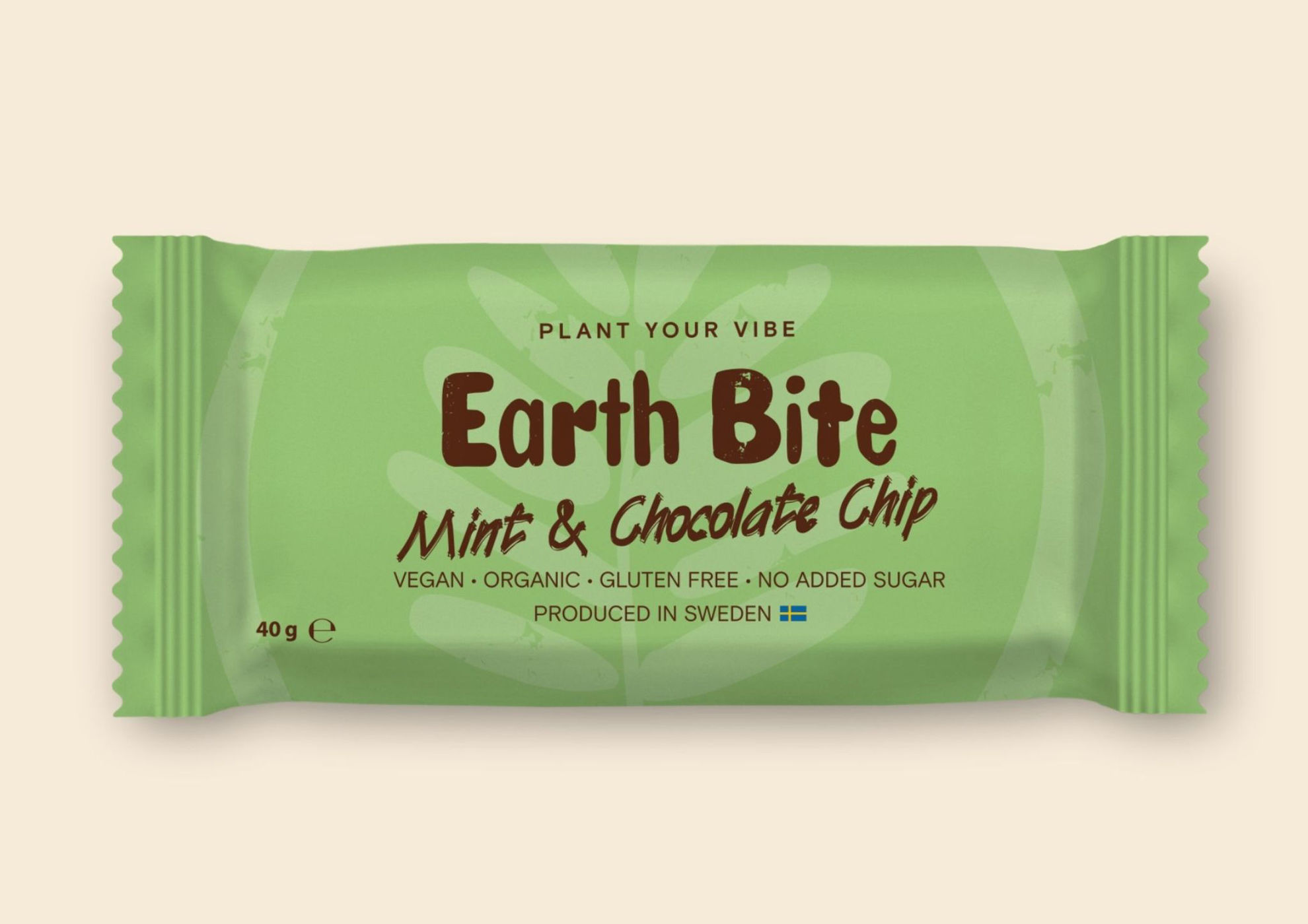 Earth Bite EKO Energibar - Mint & Chocolate Chip 40g - Tillverkad i Sverige