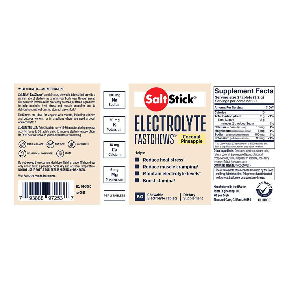 SaltStick Fastchews Coconut Pineapple - 60st Elektrolyt tuggtabletter