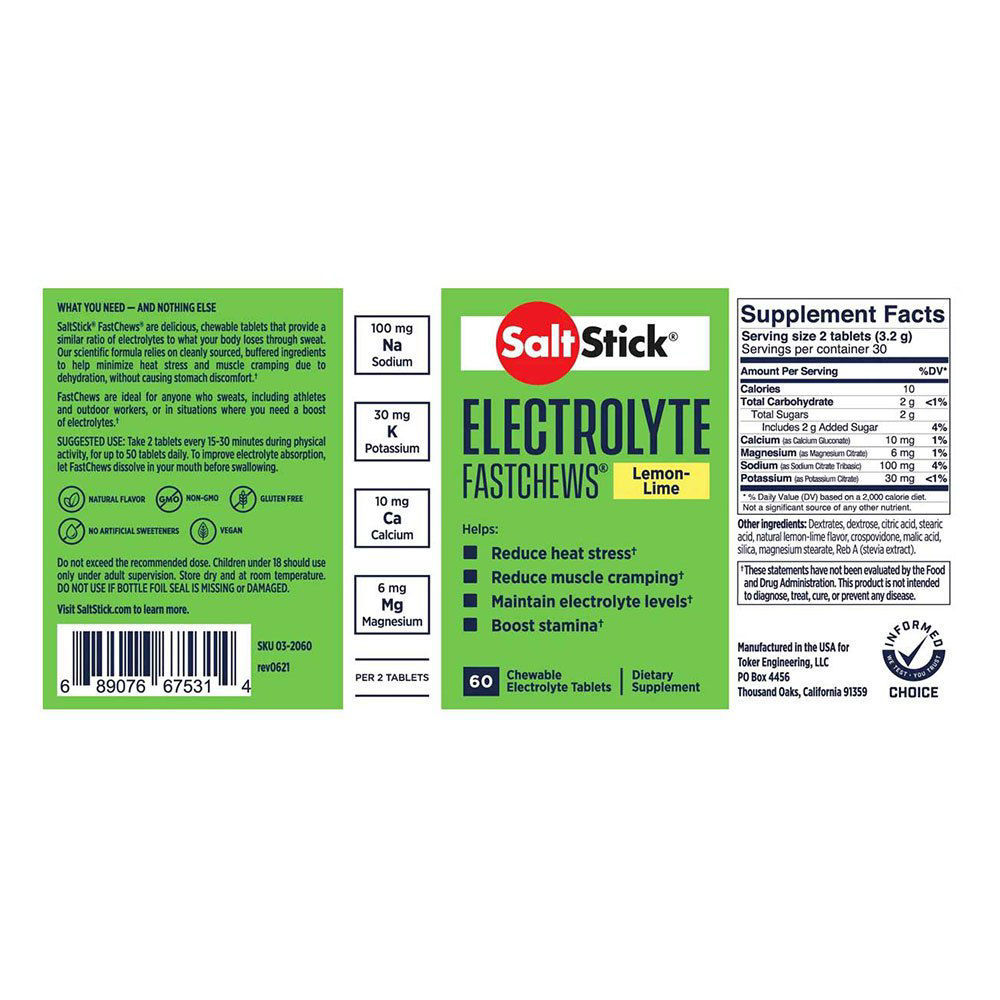 SaltStick Fastchews Lemon-Lime - 60st Elektrolyt tuggtabletter med citronsmak
