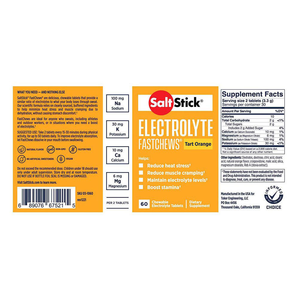SaltStick Fastchews Orange - 60st Elektrolyt sugtabletter med apelsinsmak